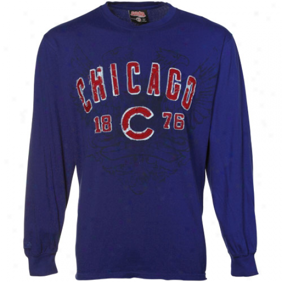 Chicago Cubs Blue Distressed Applique Fashion Long Sleeve T-shirt