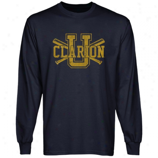 Clarion Golden Eagles Crossed Sticks L0ng Sleeve T-shirt - Navy Blue