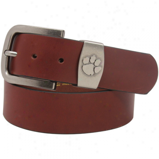 Clemson Tigers Brown Keeper Leather Belt