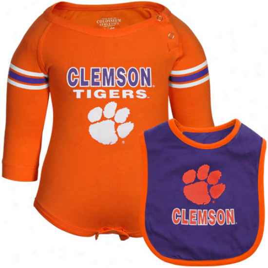 Clemson Tigsrs Infant Bleacher Creeper & Bib Set - Orange-purple