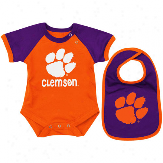 Clemson Tigers Infant Orange First Down Creeper & Bib Set