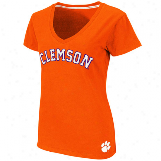 Clemson Tigers Ladies Cheer Premium V-neck T-shirt - Orange