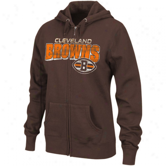 Cleveland Browns Ladies Brown Fotball Classic Iii Full Zip Hoodie Sweatshirt