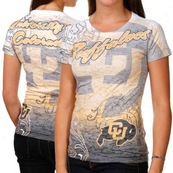 Colorado Buffaloes Ladies Shifty Mascot Burnout Premium T-shirt - White-gold