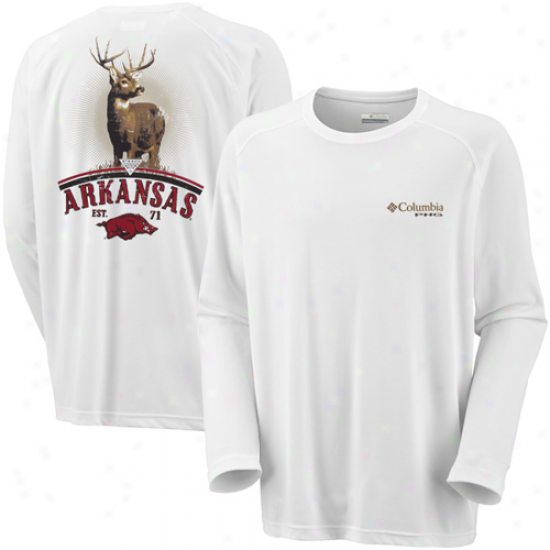 Columbia Arkansas Razorbacks Hunt Long Sleev Performance T-shirt - White