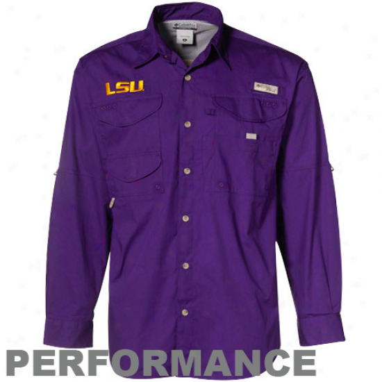 Columbia Lsu Tigers Purple Xtreme Bonehead Long Sleeve Button-up Performance Fishing Shirt