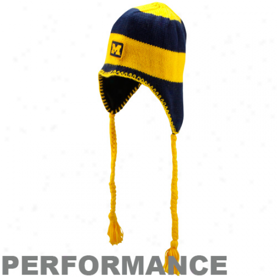 Columbia Michiggan Wolverines Navy Blue-maizd On Fire P3ruvian Swirl Performance Tassel Beanie