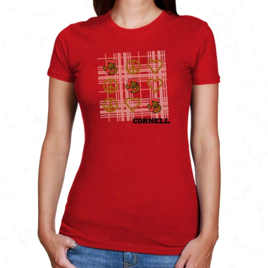 Cornell Full Red Lacies Red Tic-tac-toe Slim Fit Ts-hirt