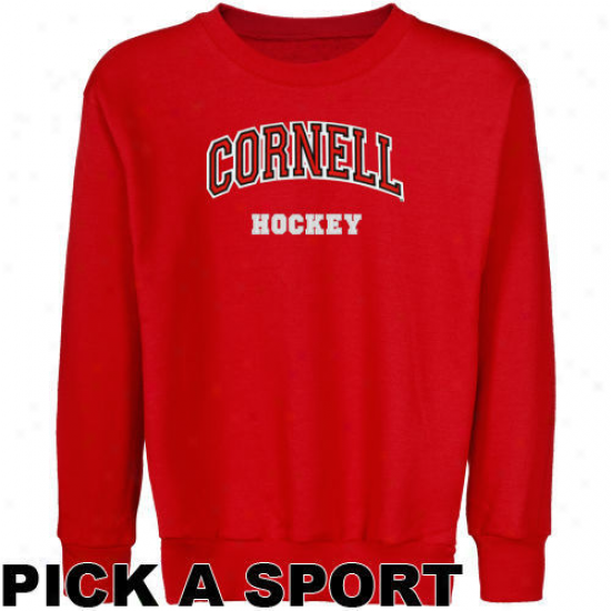 Cornell Big Red Youth Red Custom Sport Arch Applique Crew Neck Fleece Sweatshjrt -