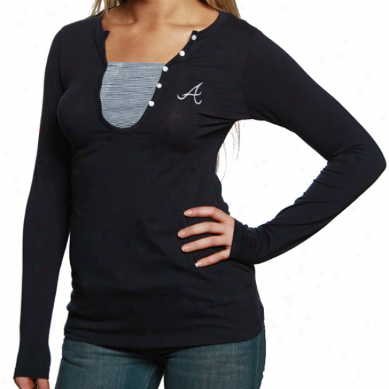 Cutter & Buck Atlanta Braves Ladies Ships Blue Dulcet Henley Long Slreve Premium T-shirt