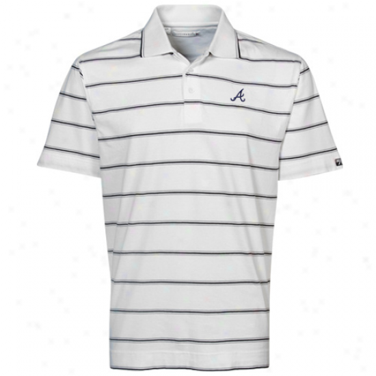 Cutter & Buck Atlanta Braves White Griffin Bay Striped Polo