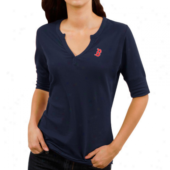 Cutter & Blade Boston Red Sox Ladies Awsist Waffle Knit Premium Split V-neck T-shirt - Navy Blue