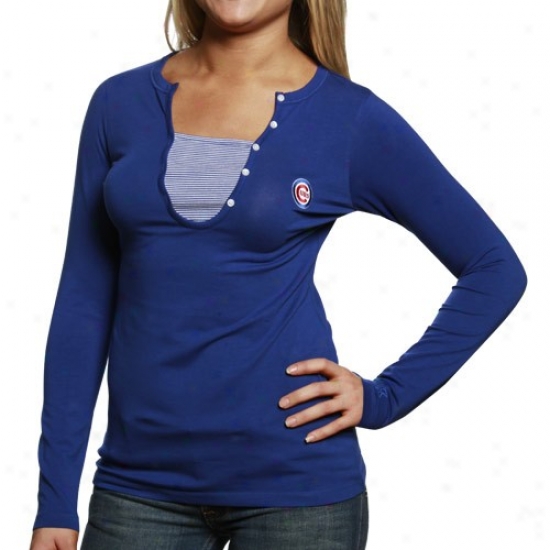Cutter & Buck Chicago Cubs Ladies Royal Blue Dulcet Henley Long Sleeve Premium T-shi5t