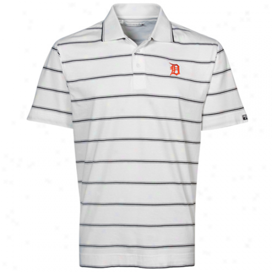 Cutter & Buck Detroit Tigers White Griffin Bay Striped Polo