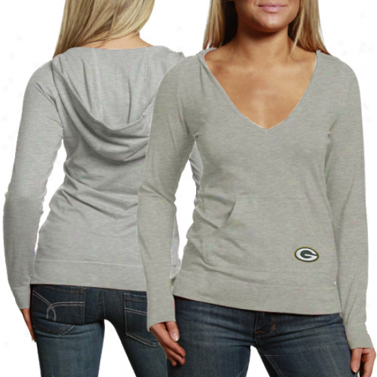 Cutter & Buck Green Bya Packers Ladies Social Hooded Premium Long Sleeve T-shirt - Gray