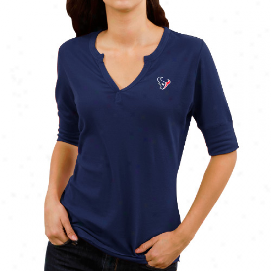 Cutter & Buck Houston Twxans Ladies Assist Waffle Knit Premium Split V-neck T-shirt - Navy Blue