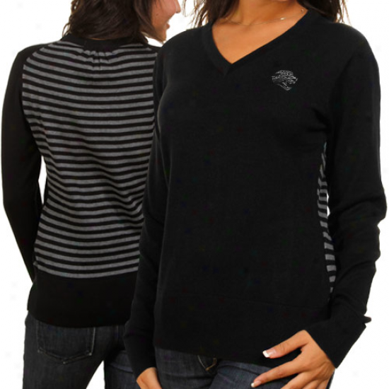 Cutter & Buck Jacksonville Jaguars Ladies Black Shout It Out Reward V-neck Sweater