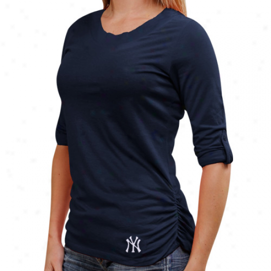 Cutter & Buck New York Yankees Ladies Converse Three-quarter Sleeve Premium T-shirt - Navy Blue