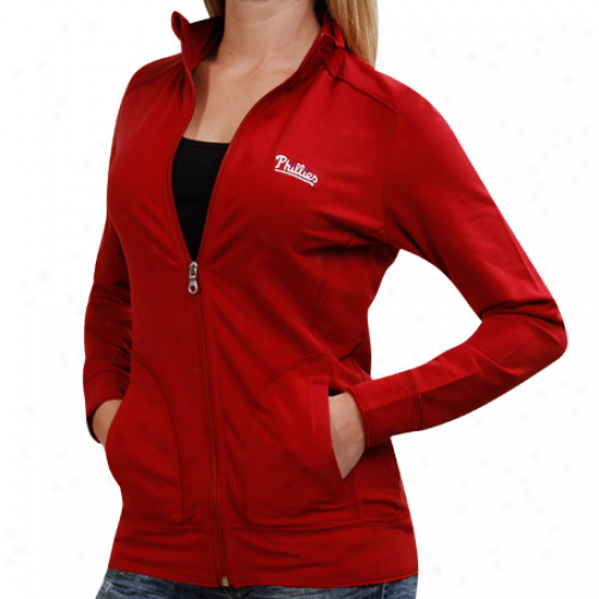 Cutter & Buck Philadelphia Phillis Ladies Ravenna Raw Edge Full Zip Sweatshirt - Red