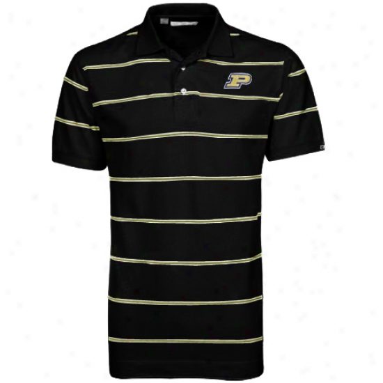 Cutter & Buck Purdue Biolermakers Black Cullen Pique Striped Polo