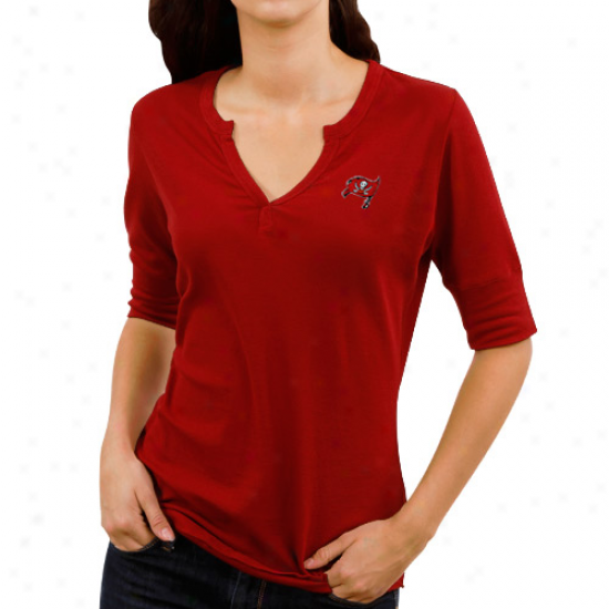 Cutter & Buck Tampa Bay Buccaneers Ladies Assist Waffle Knit Premium Split V-neck T-shirt - Red