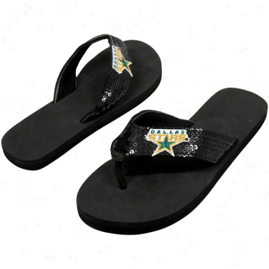 Dallas Stars Women's Sequin Strap Flip Flops - Black