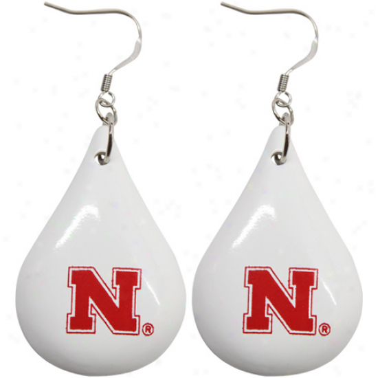 Dayna U Nebraska Cornhuskers White Tear Drop Wooden Earrings