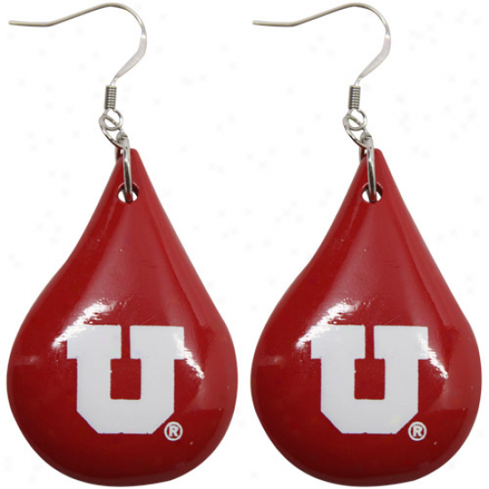 Dayna U Utah Utes Red Tear Drop Wooden Earrings