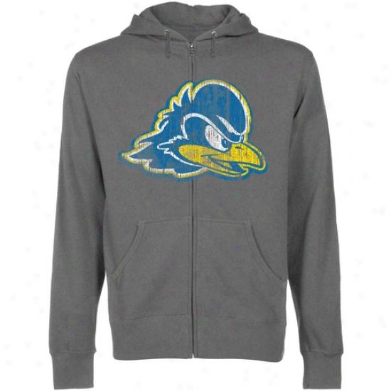 Delaware Fightin' Blue Hens Distressed Secondary Lightweiht Full Zip Hoodie - Gunmetal