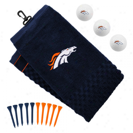 Denver Broncos Embroidered Golf Towel, Golf Balls  &Multicolored Tees Gift Set