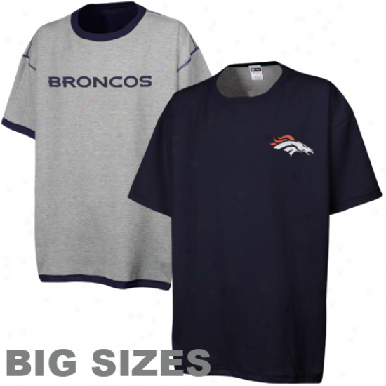 Denver Broncos Mens Big Sizes Revresible T-shirt - Navy Blue-ash