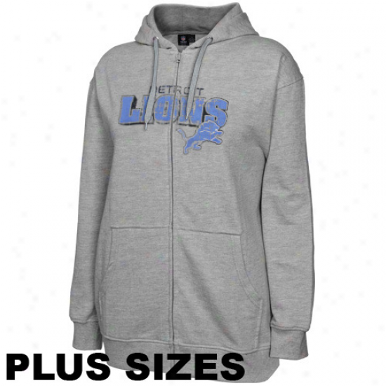 Detroit Lions Ladies Ash Football Classic Iii Plus Sizes Full Zip Hoodie Sweatshirt