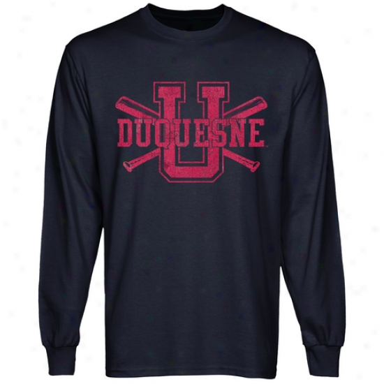 Duquesne Dukes Crossed Sticks Extended Sleeve T-shirt - Navy Blue