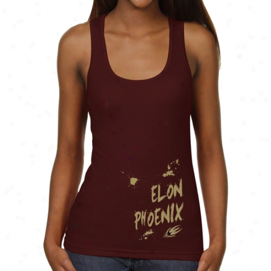 Elon Phoenix Ladies Paint Strokes Junior's Ribbed Tank Top - Maroon