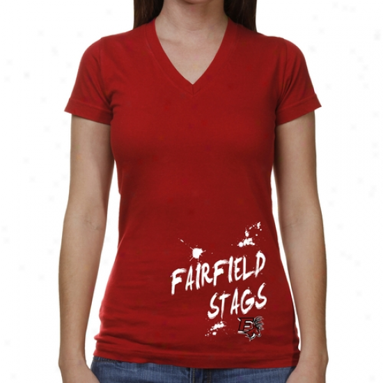 Fairfield Stags Ladies Paint Strokes V-neck T-shirt - Cardinal