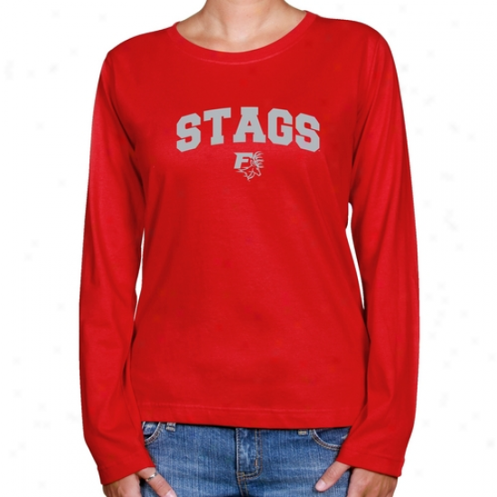 Fairfield Stags Ladies Red Logo Arch Long Sleeve Classic Accommodate T-shirt