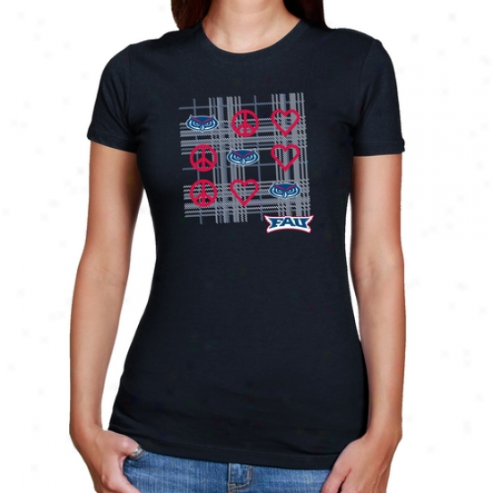 Florida Atlantic University Owls Ladies Navy Blue Tic-tac-toe Slim Fit T-shirt