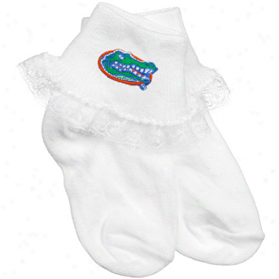 Florida Gators Newborn Gurls White Lace Ankle Socks