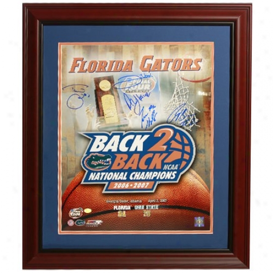 Florida Gators ''starting 5'' Autographed Deluxe Framed Back-to-back Champiobship 16x20 Collage Phtoo