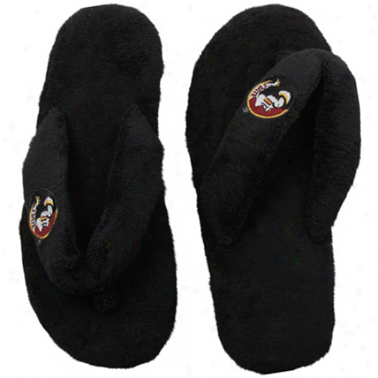 Florida State Seminoles (fsu) Ladies Black Pillow Plush Thong Slipers