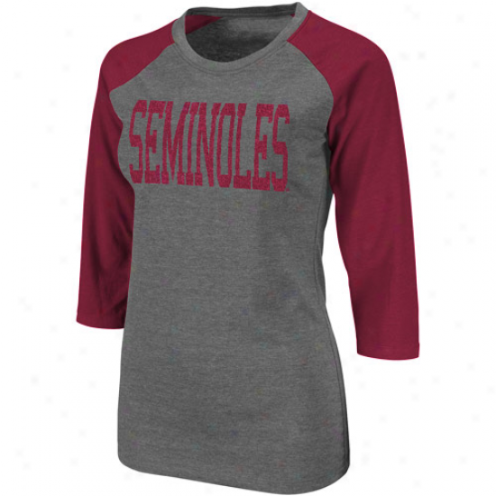 Florida State Seminoles (fsu) Ladies Vision Three-quarter Sleeve Raglan T--shirt - Charcoal-garnet