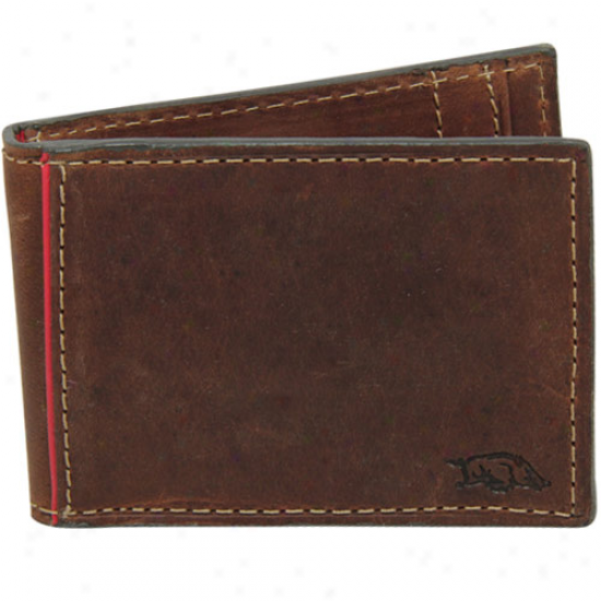 Fossil Arkansas Razorbacks Brown Leather Replay Money Clip Billfold Wallet