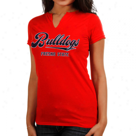 Fresno State Bulldogs  Ladies Cut Out Split V-neck T-shirt - Cardinal
