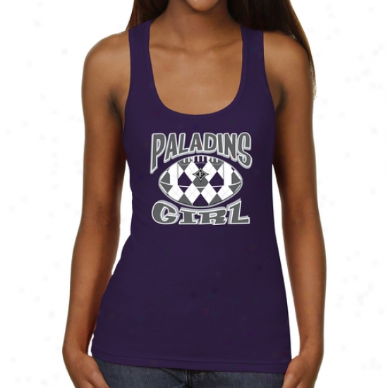 Furman Paladins Ladies Argyle Girl Junior's Ribbed Tank Top - Purple