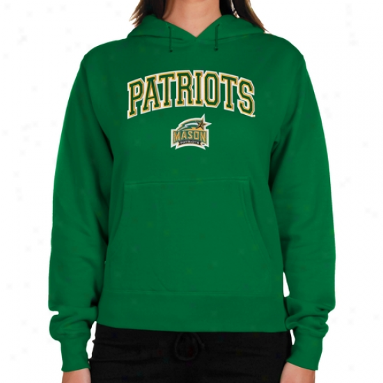 George Mason Patriots Ladies Logo Arch Applique Midweight Pullover Hoodie - Green