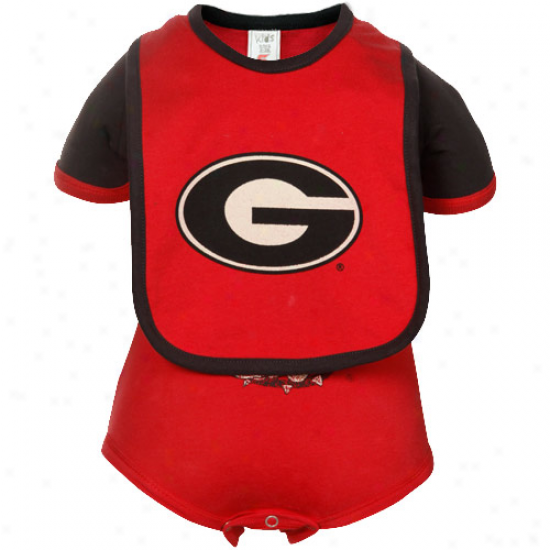 Georgia Bulldogs Infant Red-black Bolt Creeper & Bib Set