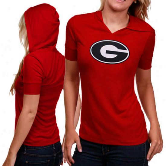 Georgia Bulldogs Ladies Red Cruhs Hooded Premium T-shirt