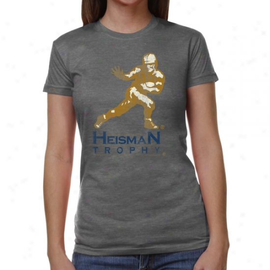 Heisman Trophy Ladies Distfessed Logo Junior's Tri-blend T-shirt - Ash