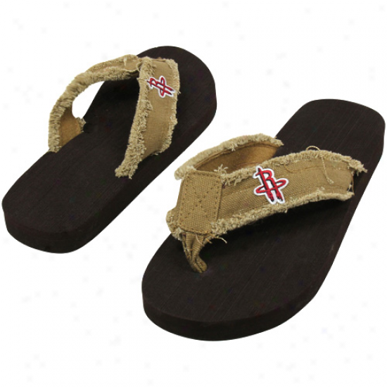 Houston Rockets Unisex Frayed Flip Flops - Khaki