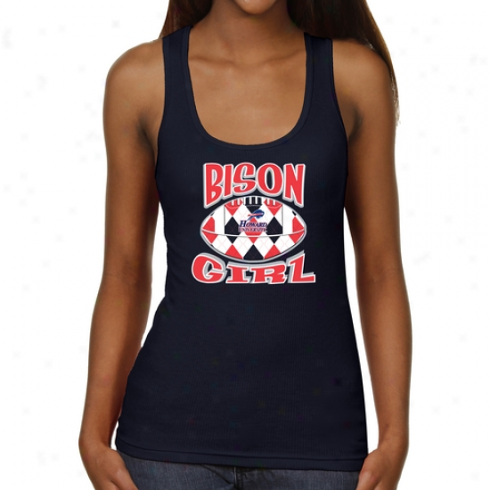 Howard Bison Ladies Argyle Girl Junior's Ribbed Tank Top - Navy Blue